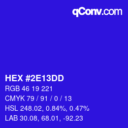 Color code: HEX #2E13DD | qconv.com