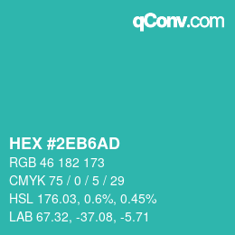 カラーコード: HEX #2EB6AD | qconv.com