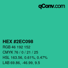 カラーコード: HEX #2EC098 | qconv.com