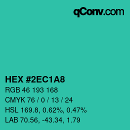 カラーコード: HEX #2EC1A8 | qconv.com