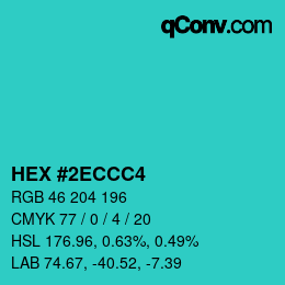 颜色代码: HEX #2ECCC4 | qconv.com