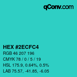 カラーコード: HEX #2ECFC4 | qconv.com