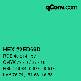 颜色代码: HEX #2ED69D | qconv.com
