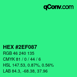 Code couleur: HEX #2EF087 | qconv.com