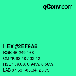 カラーコード: HEX #2EF9A8 | qconv.com