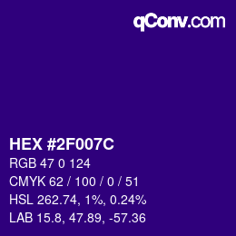 颜色代码: HEX #2F007C | qconv.com