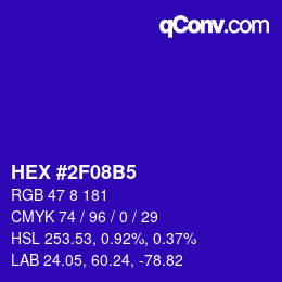颜色代码: HEX #2F08B5 | qconv.com