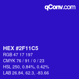 颜色代码: HEX #2F11C5 | qconv.com