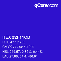 Farbcode: HEX #2F11CD | qconv.com