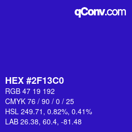 Color code: HEX #2F13C0 | qconv.com