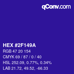 カラーコード: HEX #2F149A | qconv.com