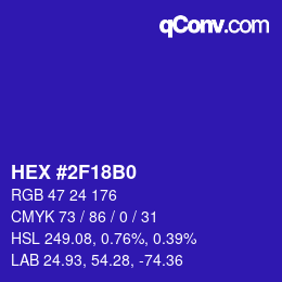 Color code: HEX #2F18B0 | qconv.com