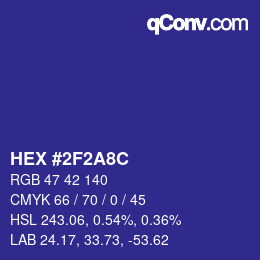 Color code: HEX #2F2A8C | qconv.com
