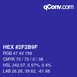 Color code: HEX #2F2B9F | qconv.com