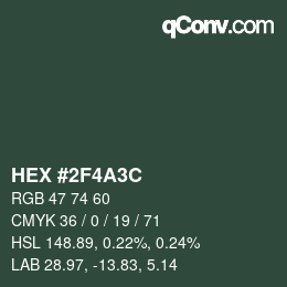 Color code: HEX #2F4A3C | qconv.com