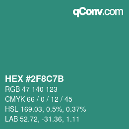 カラーコード: HEX #2F8C7B | qconv.com