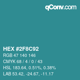 カラーコード: HEX #2F8C92 | qconv.com