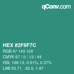 カラーコード: HEX #2F8F7C | qconv.com