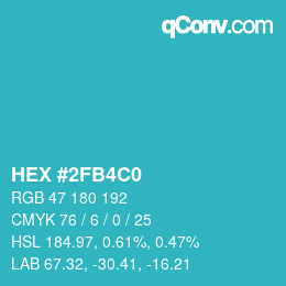 カラーコード: HEX #2FB4C0 | qconv.com