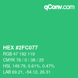 カラーコード: HEX #2FC077 | qconv.com