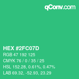 颜色代码: HEX #2FC07D | qconv.com