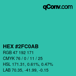 カラーコード: HEX #2FC0AB | qconv.com
