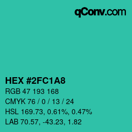 颜色代码: HEX #2FC1A8 | qconv.com