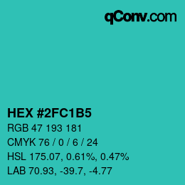 颜色代码: HEX #2FC1B5 | qconv.com