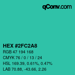 颜色代码: HEX #2FC2A8 | qconv.com