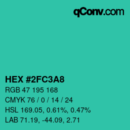 カラーコード: HEX #2FC3A8 | qconv.com