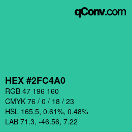 カラーコード: HEX #2FC4A0 | qconv.com