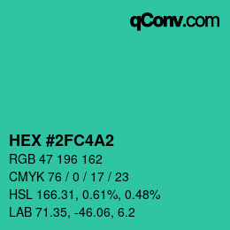 Color code: HEX #2FC4A2 | qconv.com