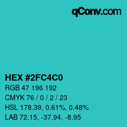 颜色代码: HEX #2FC4C0 | qconv.com