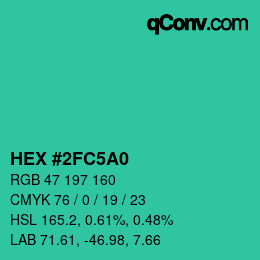 カラーコード: HEX #2FC5A0 | qconv.com
