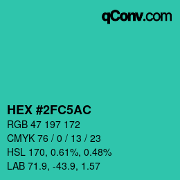 Color code: HEX #2FC5AC | qconv.com