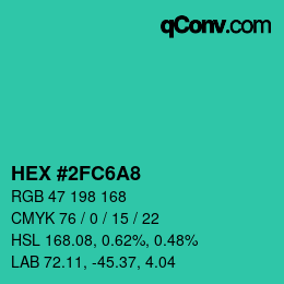 Color code: HEX #2FC6A8 | qconv.com