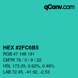 カラーコード: HEX #2FC6B5 | qconv.com