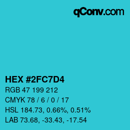 カラーコード: HEX #2FC7D4 | qconv.com