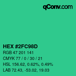 カラーコード: HEX #2FC98D | qconv.com