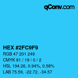 カラーコード: HEX #2FC9F9 | qconv.com