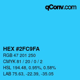 Color code: HEX #2FC9FA | qconv.com