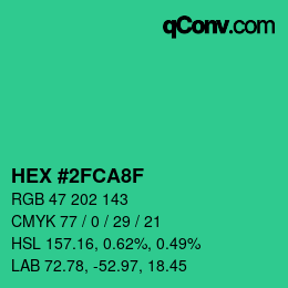 颜色代码: HEX #2FCA8F | qconv.com