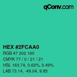カラーコード: HEX #2FCAA0 | qconv.com