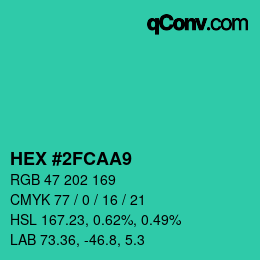 Color code: HEX #2FCAA9 | qconv.com