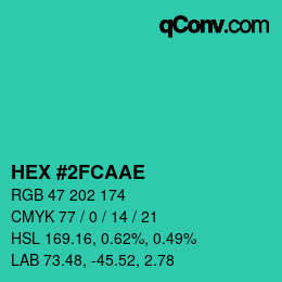 Color code: HEX #2FCAAE | qconv.com