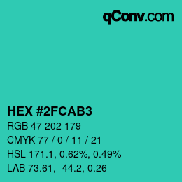 颜色代码: HEX #2FCAB3 | qconv.com