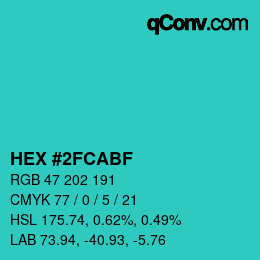 Color code: HEX #2FCABF | qconv.com