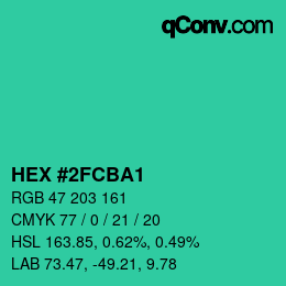 カラーコード: HEX #2FCBA1 | qconv.com
