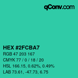 カラーコード: HEX #2FCBA7 | qconv.com