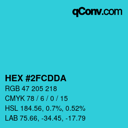 カラーコード: HEX #2FCDDA | qconv.com